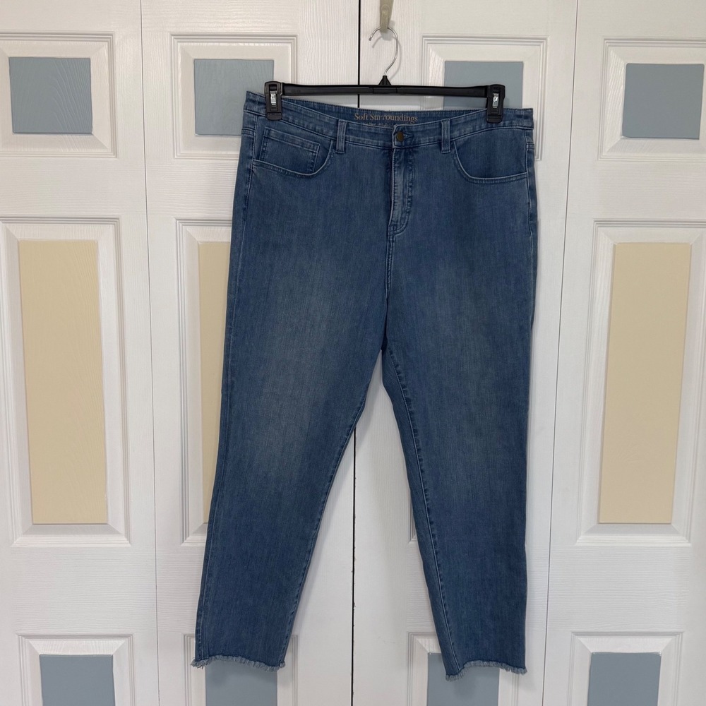 Soft Surroundings Blue Straight Leg Raw Hem Stretch Jeans 2AZ63 Womens Size 18